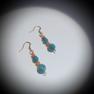 Jade and Coral Bead Earrings